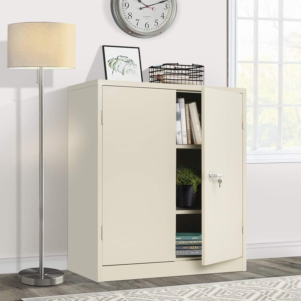 Gray Lockable Steel Storage Cabinet with Doors and Shelves M75426