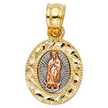 14k Yellow Gold White Gold and Rose Gold Our Lady Of Guadalupe Pendant Necklace 10x15mm H4802