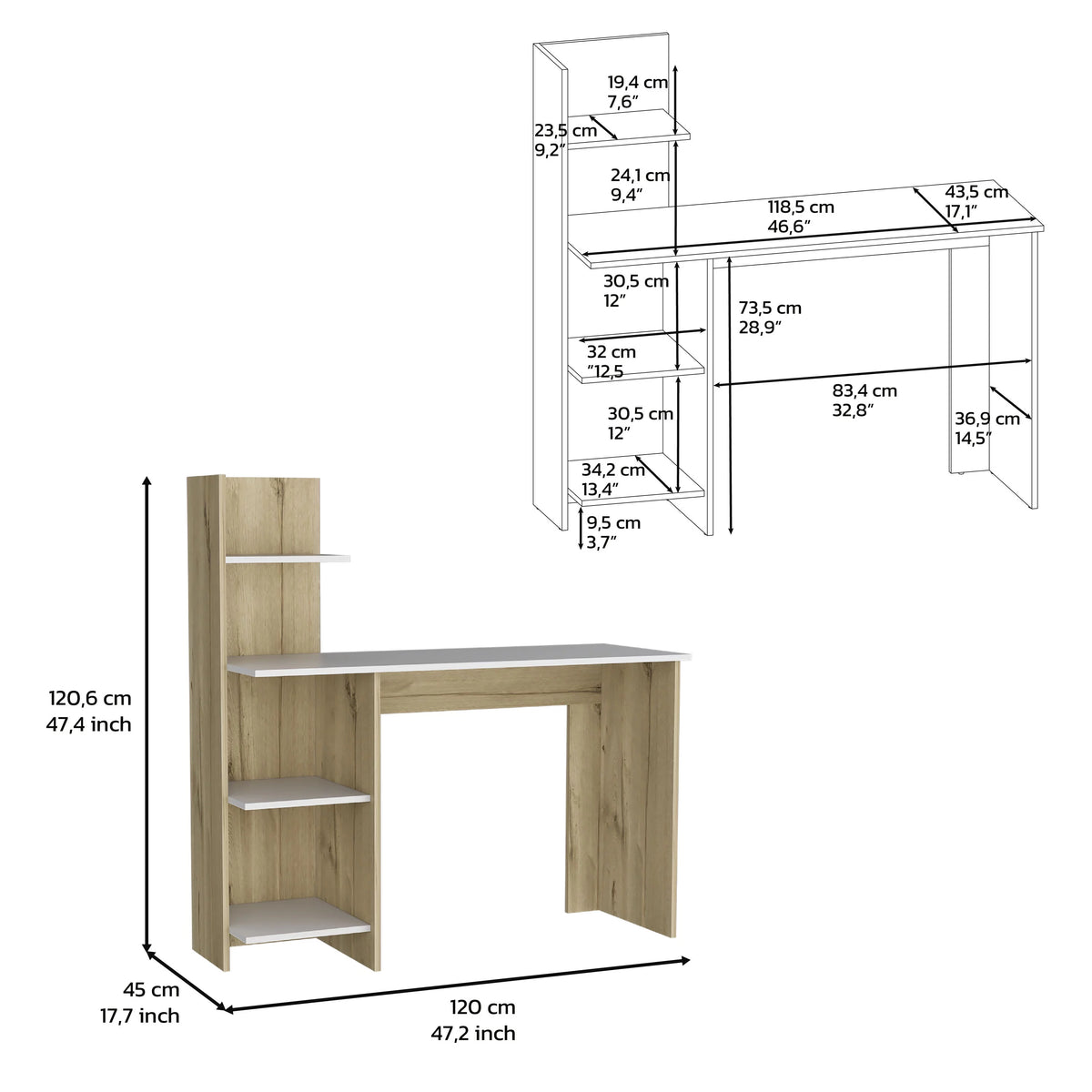 Light Oak White Four Shelves Desk T5582