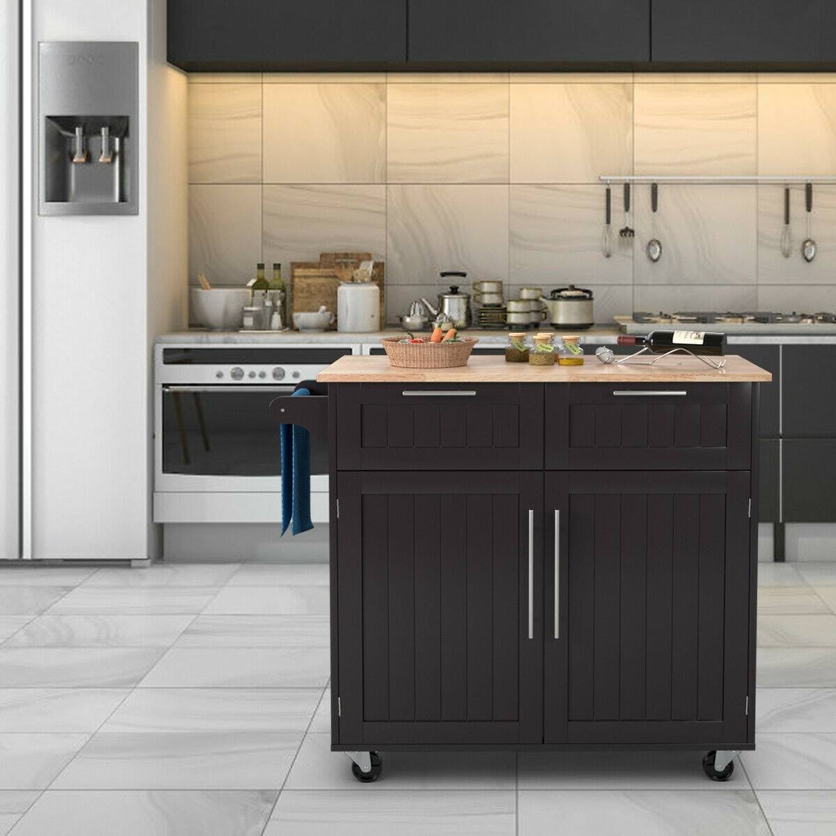 Brown Rolling Kitchen Cart with Storage Q20033