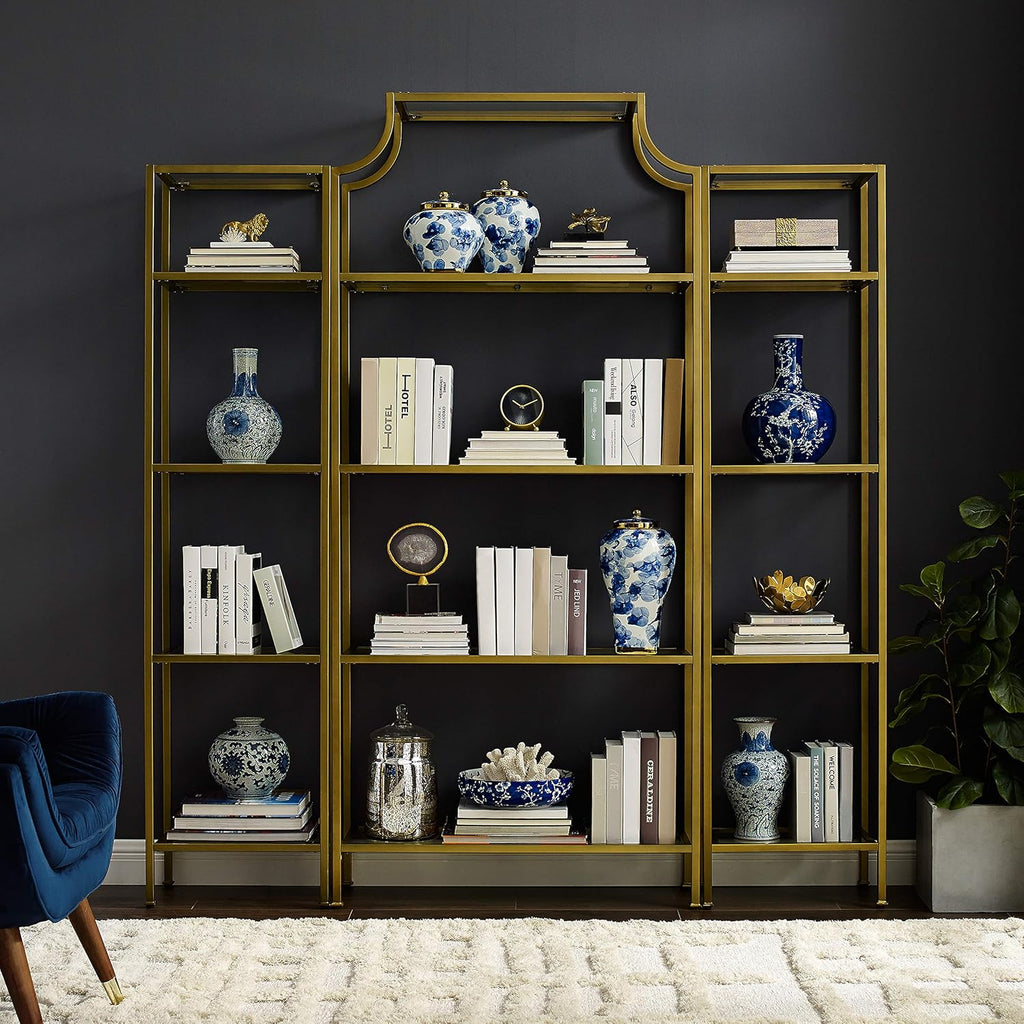 Gold and Glass Narrow Etagere Bookcase C199