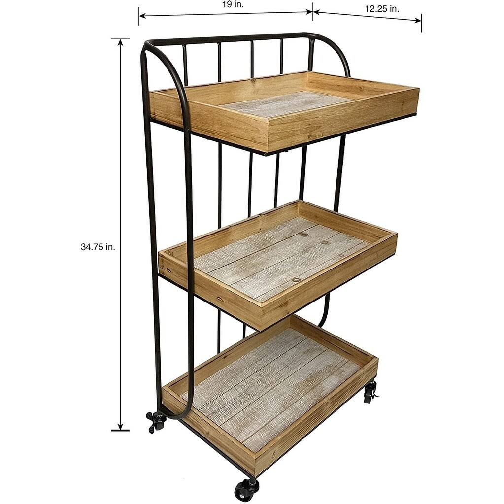 Rustic Wood and Metal Storage Serving Cart Y715