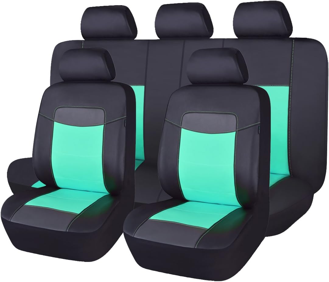 Black Leather Waterproof Car Seat Covers Full Set I774308