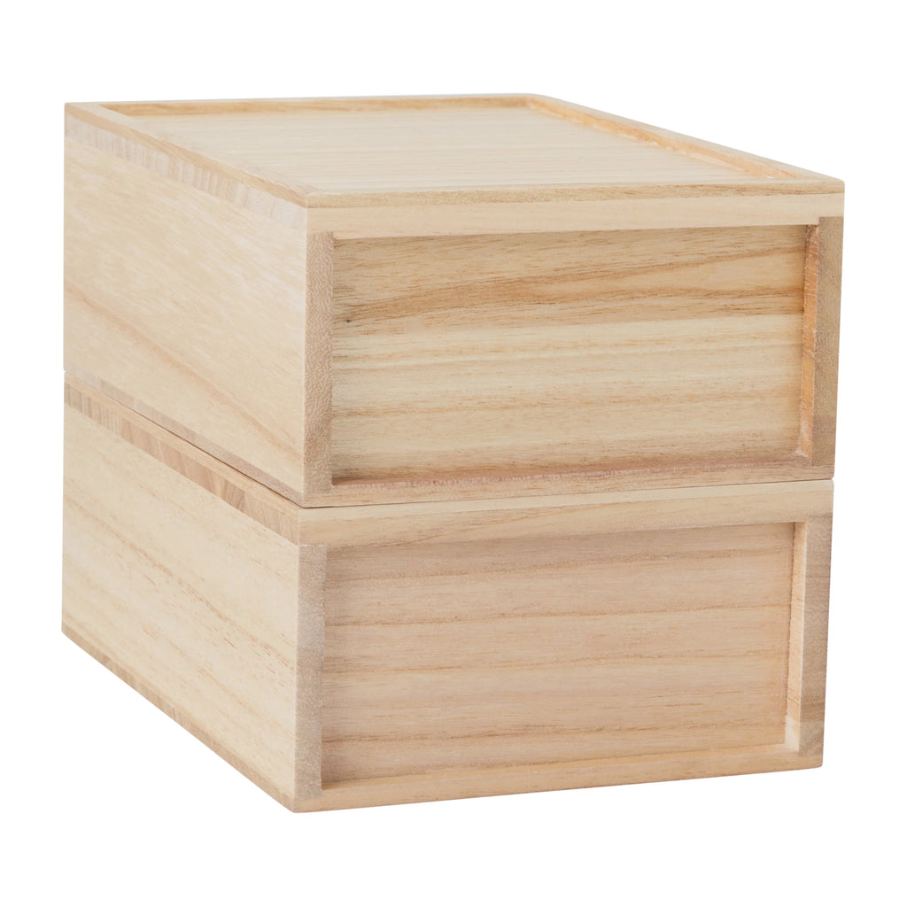 2 Pack Stackable Light Natural Paulownia Wood Boxes with Drawers I52781