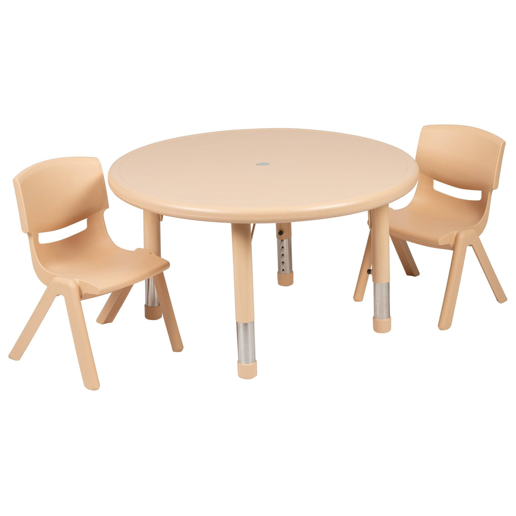 Red 33 inch Round Plastic Height Adjustable Activity Table Set with 4 Chairs Z26581