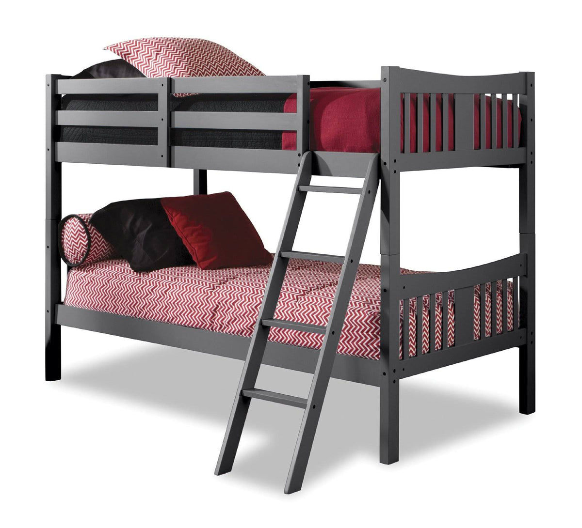 Gray Solid Hardwood Twin Over Twin Bunk Bed D7986