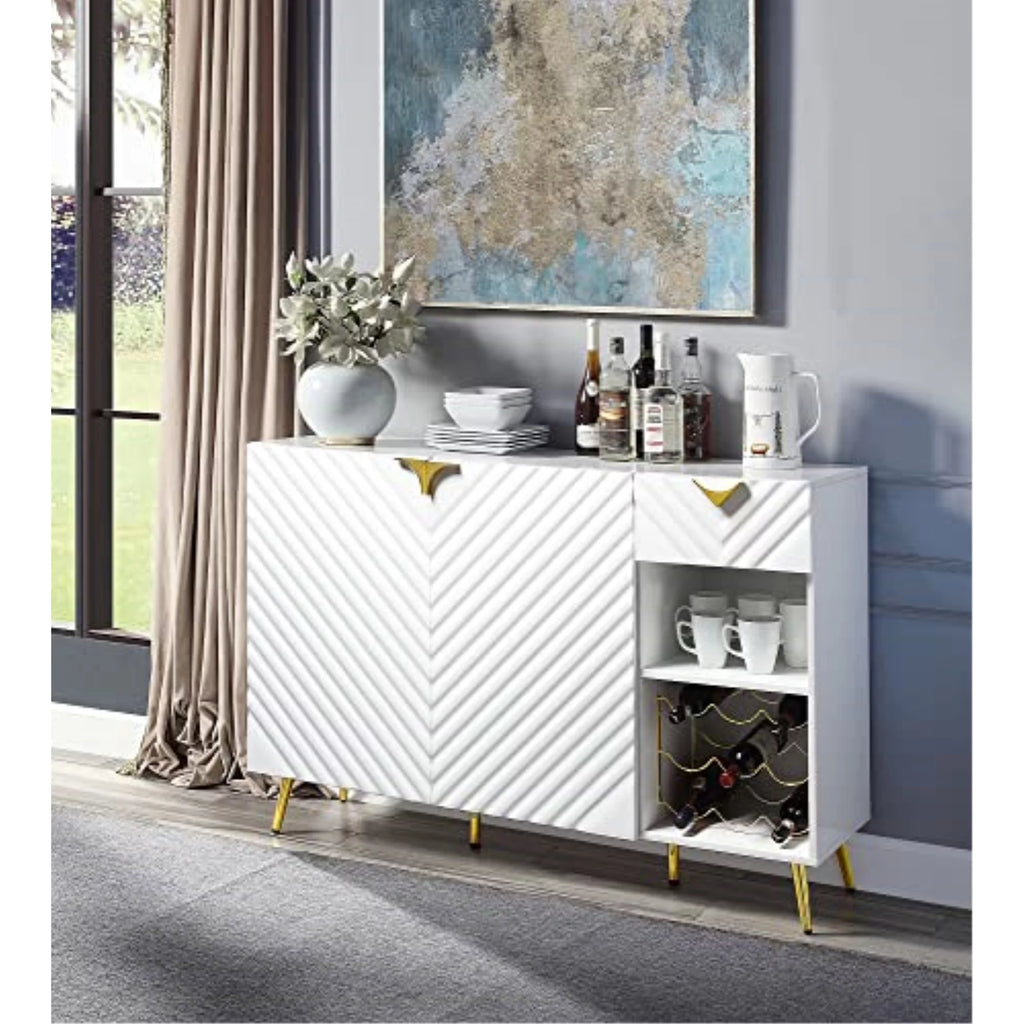 White High Gloss Server with Wine Rack X55558