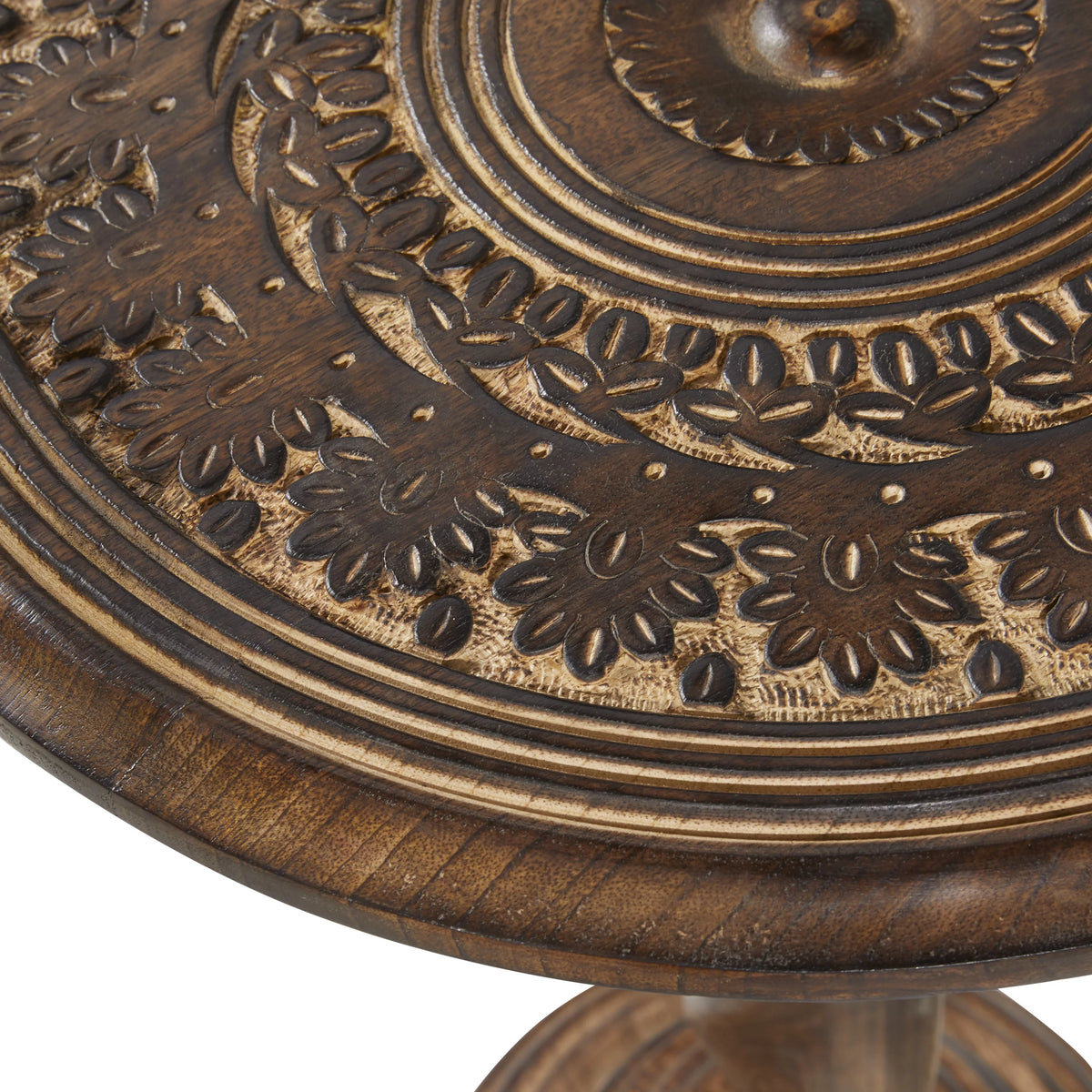 18" x 22" Brown Mango Wood Carved Accent Table T83996