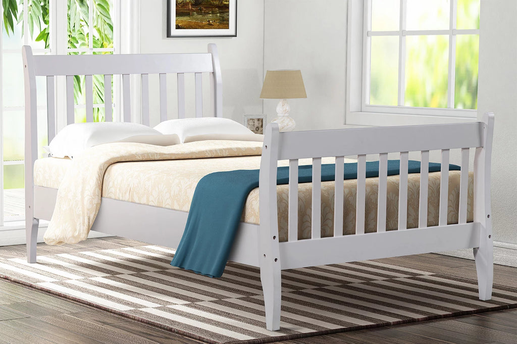 White Twin Platform Bed Frame with Wood Slat Support K886549