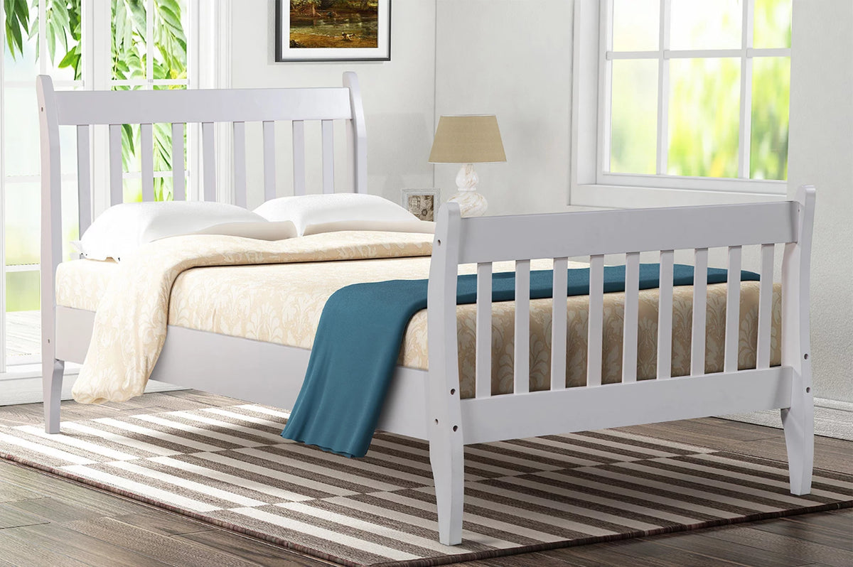 White Twin Platform Bed Frame with Wood Slat Support K886549
