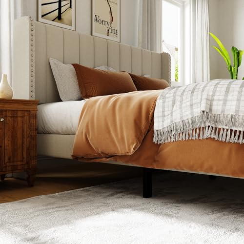 Queen Size Upholstered Platform Bed Frame with 1 Storage Drawer O58505