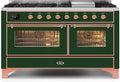 60 Dual Fuel Propane Gas Range Emerald Green Copper Trim N636
