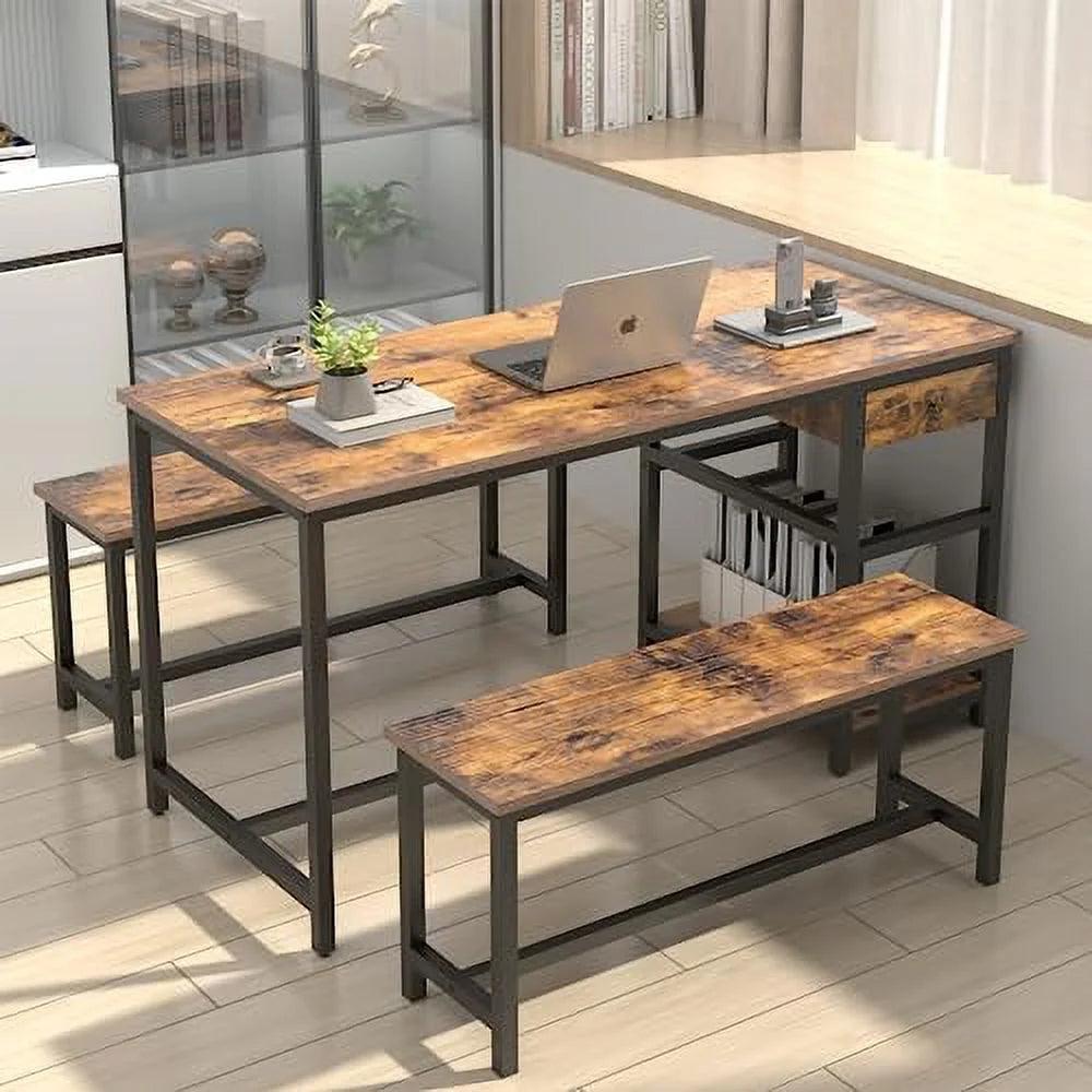 Dining Table Set with 2 Bench and Drawer O9838
