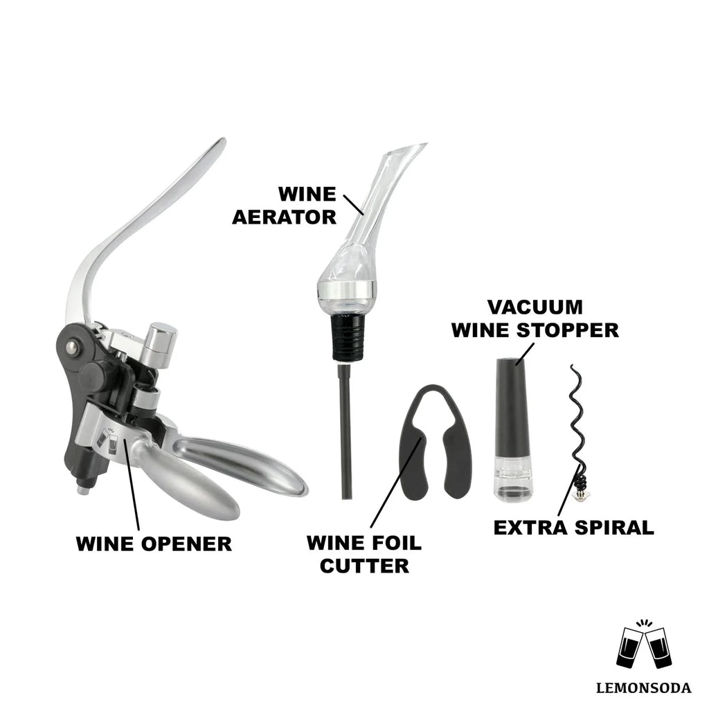 Wine Bottle Opener Kit with Corkscrew, Pourer, Foil Cutter, Stopper U667284