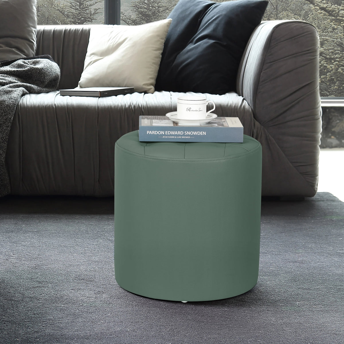 Green Padded Leather Ottoman G227