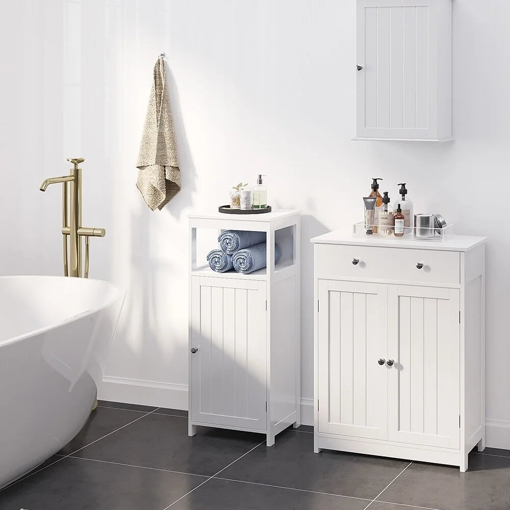 Free Standing Bathroom Cabinet with 1 Drawer 2 Doors White L38726