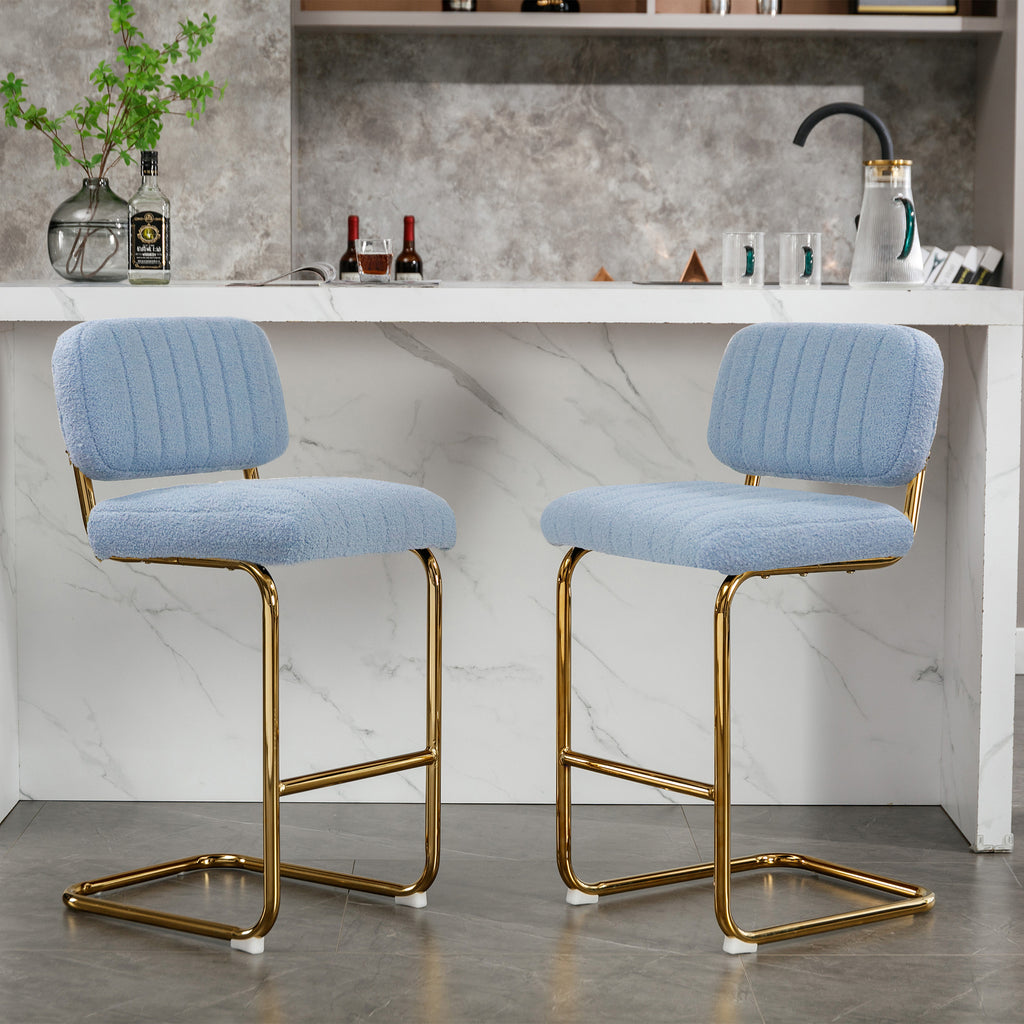 Blue Boucle Upholstered Bar Stools Set of 2 L67869
