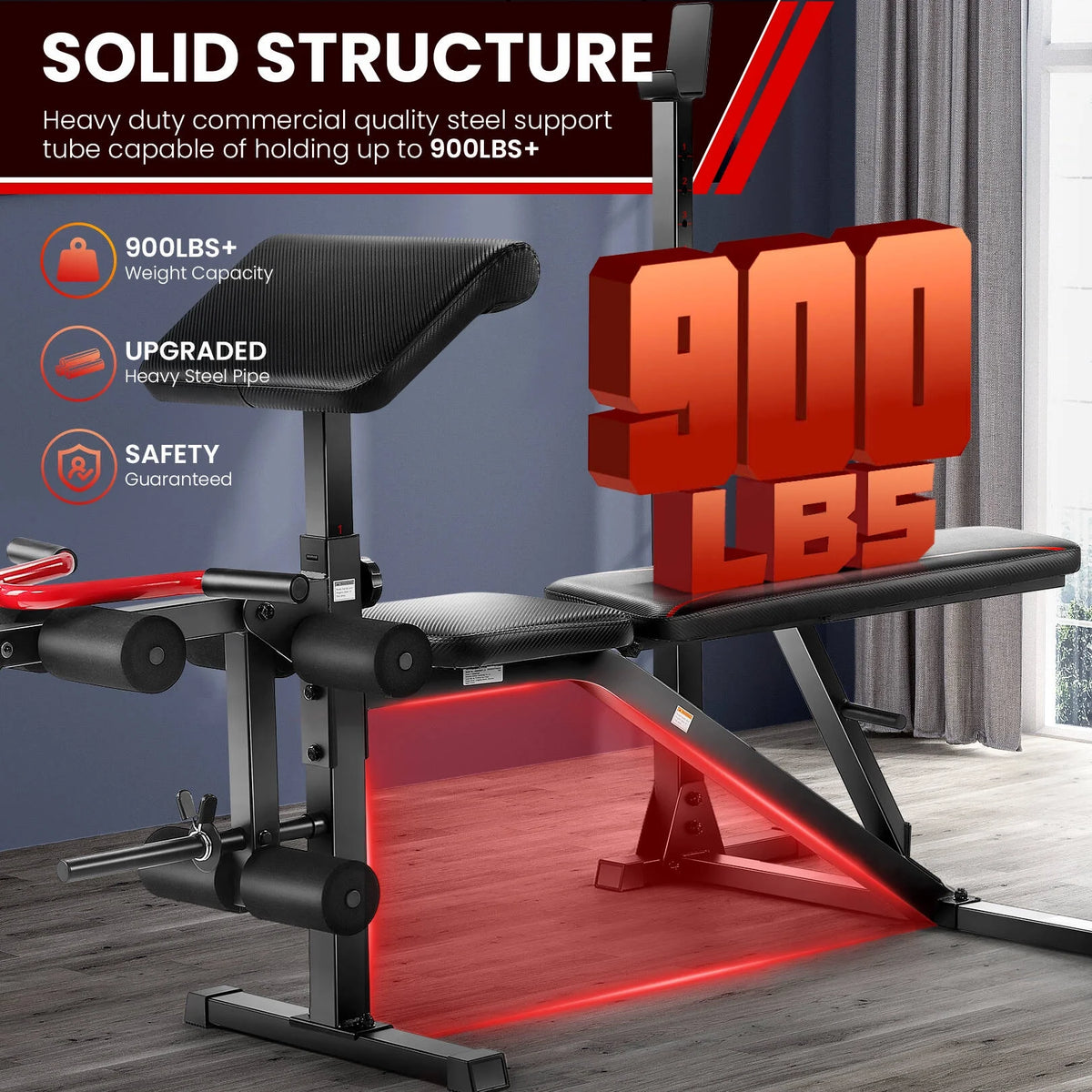 900LBS Adjustable Weight Bench with Barbell Rack N73161