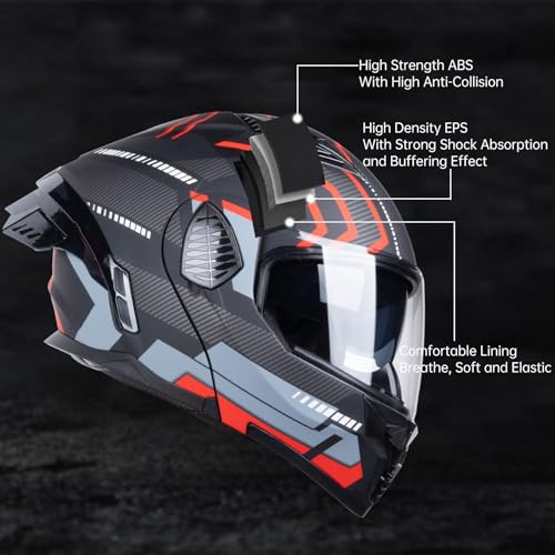 Matt Black Red Full Face Modular Motorcycle Helmet P680