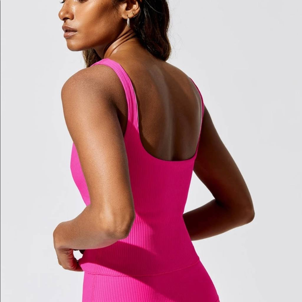 Neon Pink Ribbed Tank L384