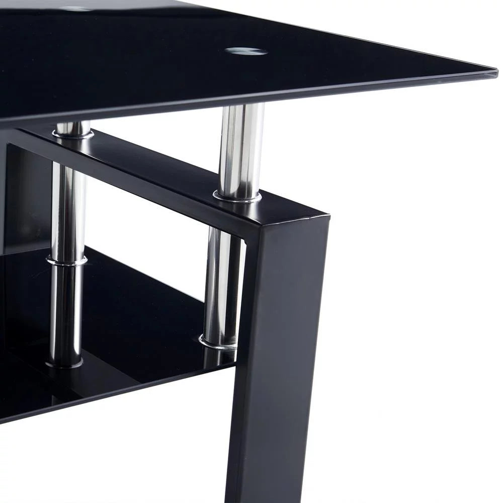 Rectangle Glass Coffee Table with Lower Shelf Metal Legs H885