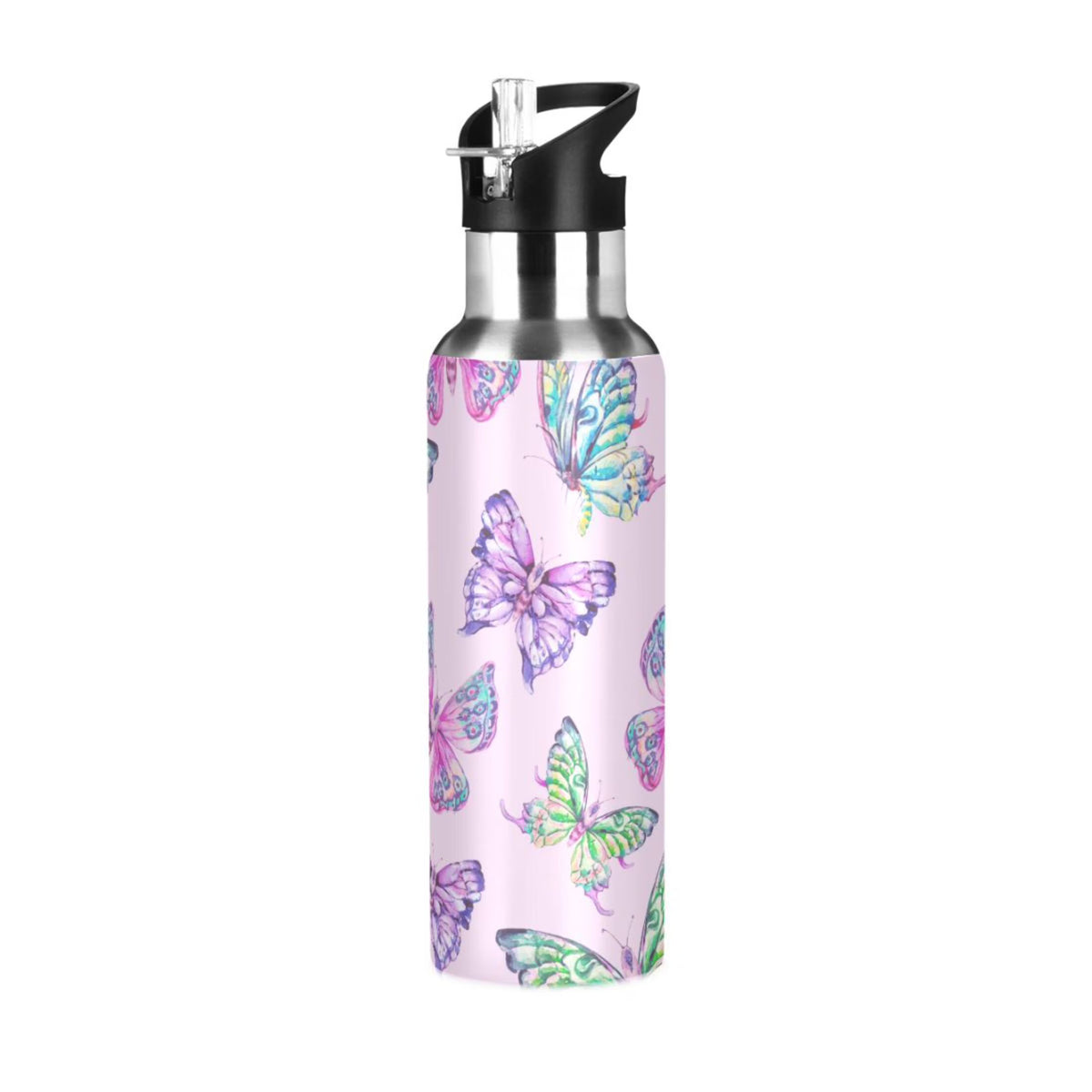 Pink Stainless Steel Insulated Water Bottle with Straw Lid B36855