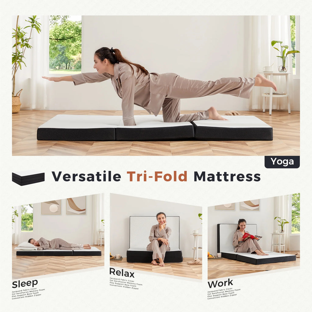 4 inch Tri-fold Memory Foam Mattress Topper with Washable Cover U68402
