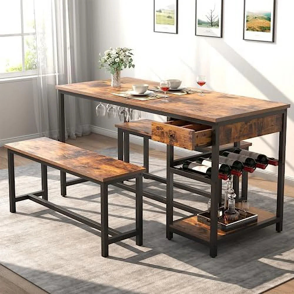 Dining Table Set with 2 Bench and Drawer O9838