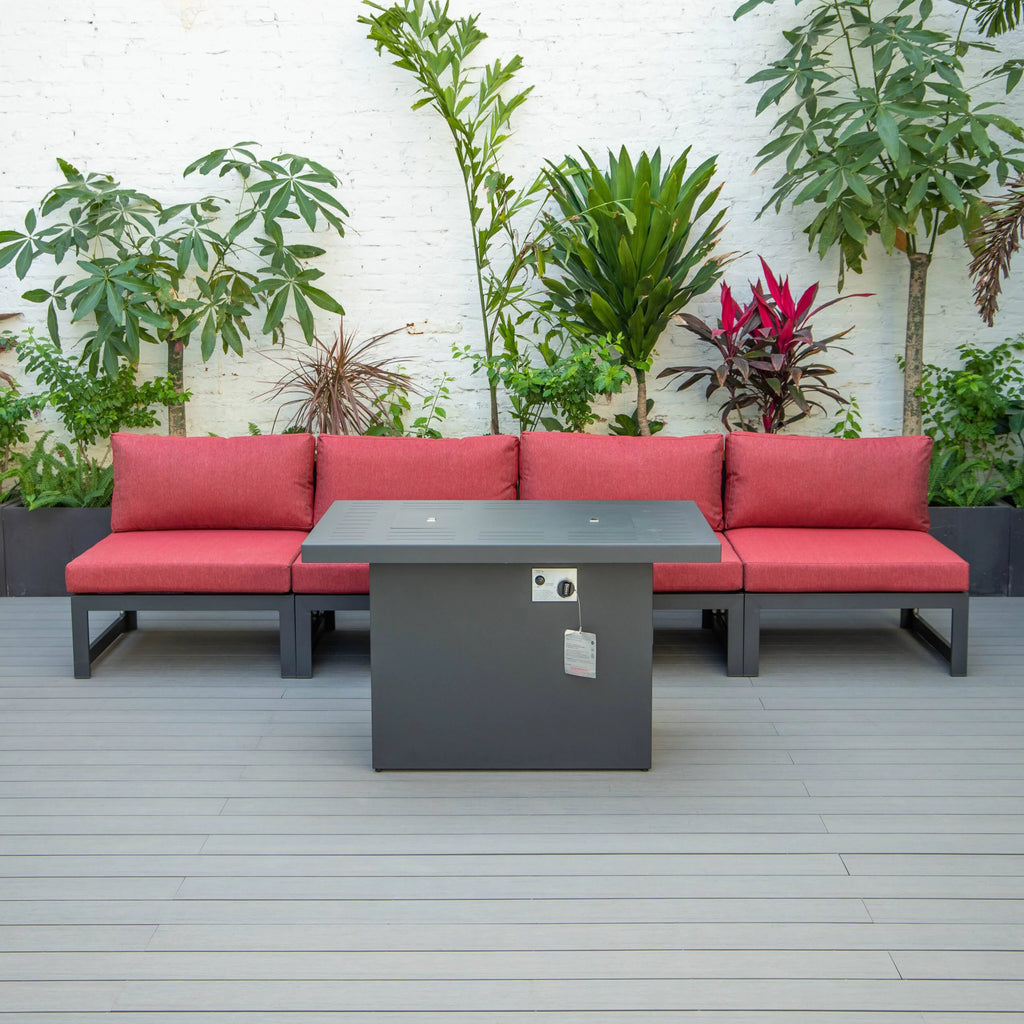 5-Piece Patio Chairs and Fire Pit Table Set Black Aluminum With Cushions X19604
