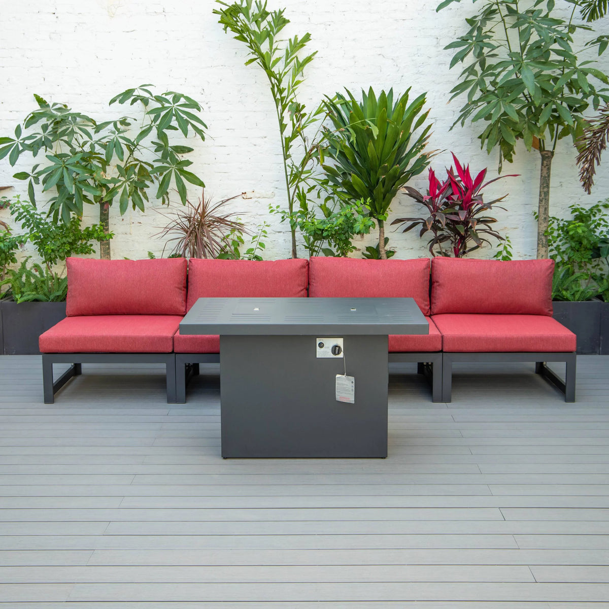 5-Piece Patio Chairs and Fire Pit Table Set Black Aluminum With Cushions X19604
