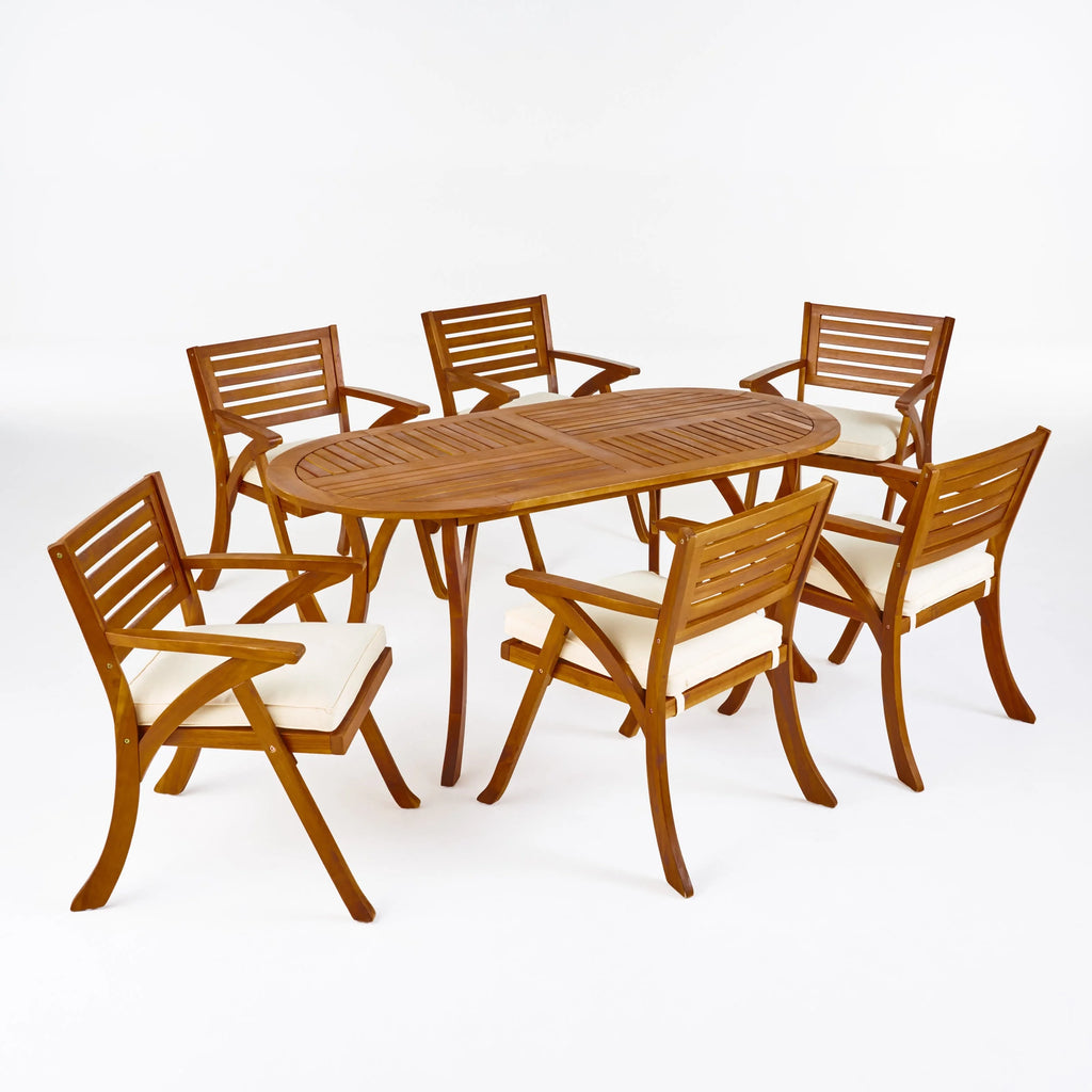 Acacia Wood 7 Piece Dining Set with Cushion C495602