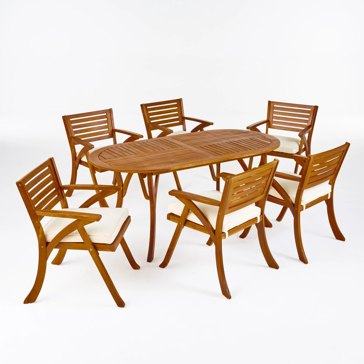 Acacia Wood 7 Piece Dining Set with Cushion C495602