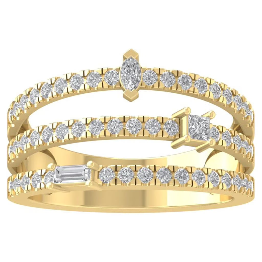 10K Yellow Gold Lab Grown Diamond Three Row Wedding Band Ring T982620