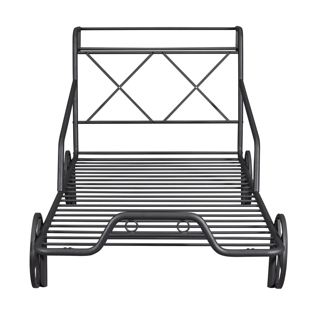 Twin Size Black Metal Car Bed with Guardrails R616