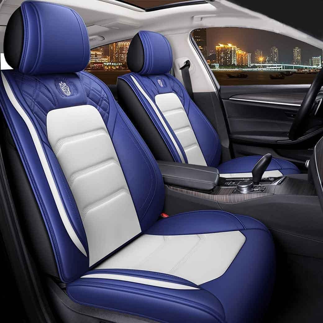 Blue&White Leather Car Seat Covers 5 Seats Full Set Z3765