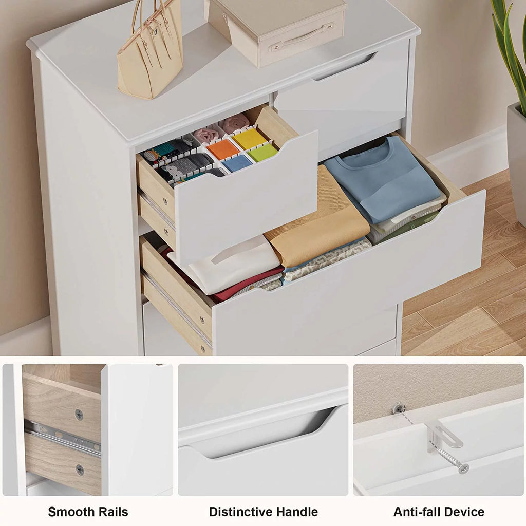 White 5 Drawer Wood Dresser T77652