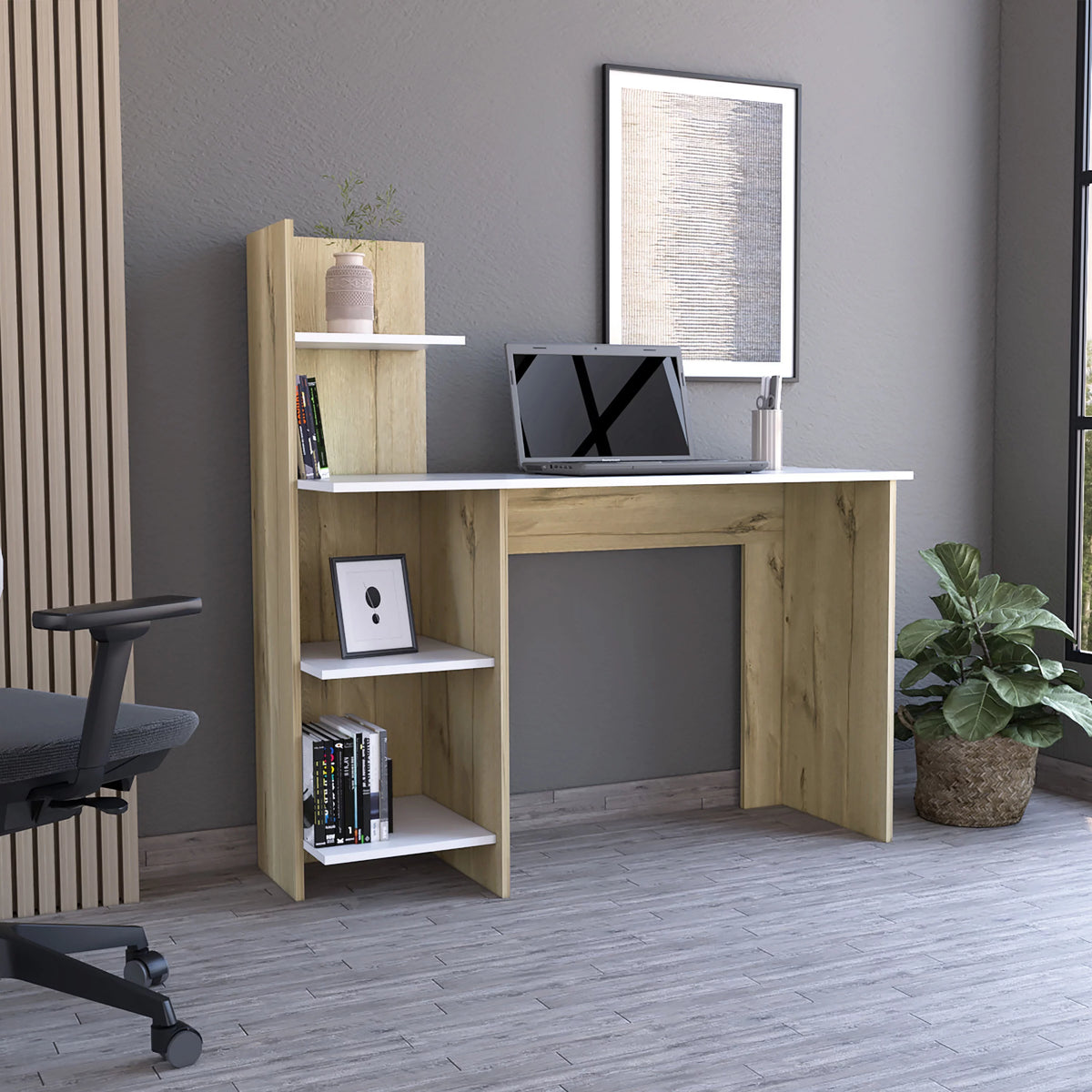 Light Oak White Four Shelves Desk T5582