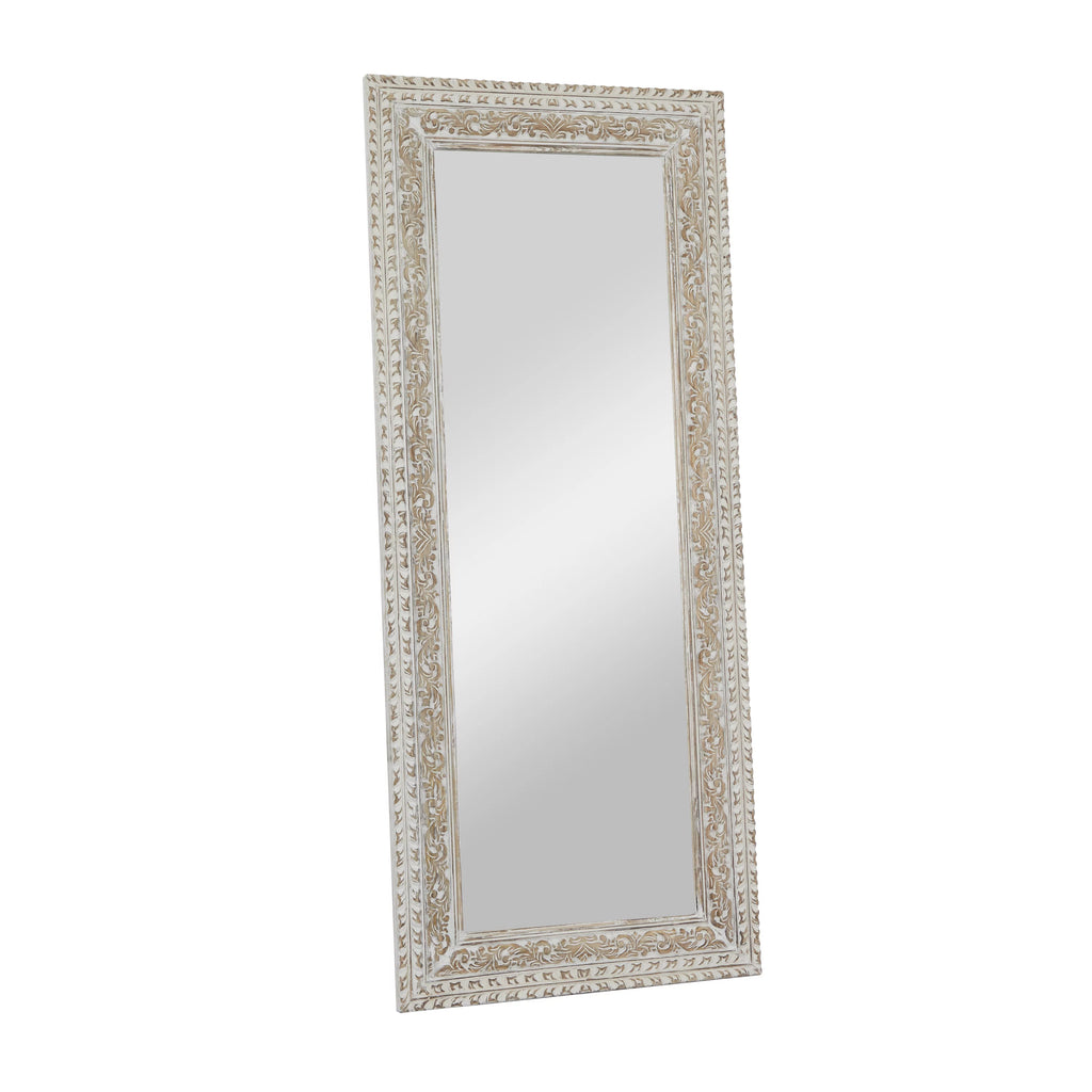 White Carved Floral Wall Mirror R845881