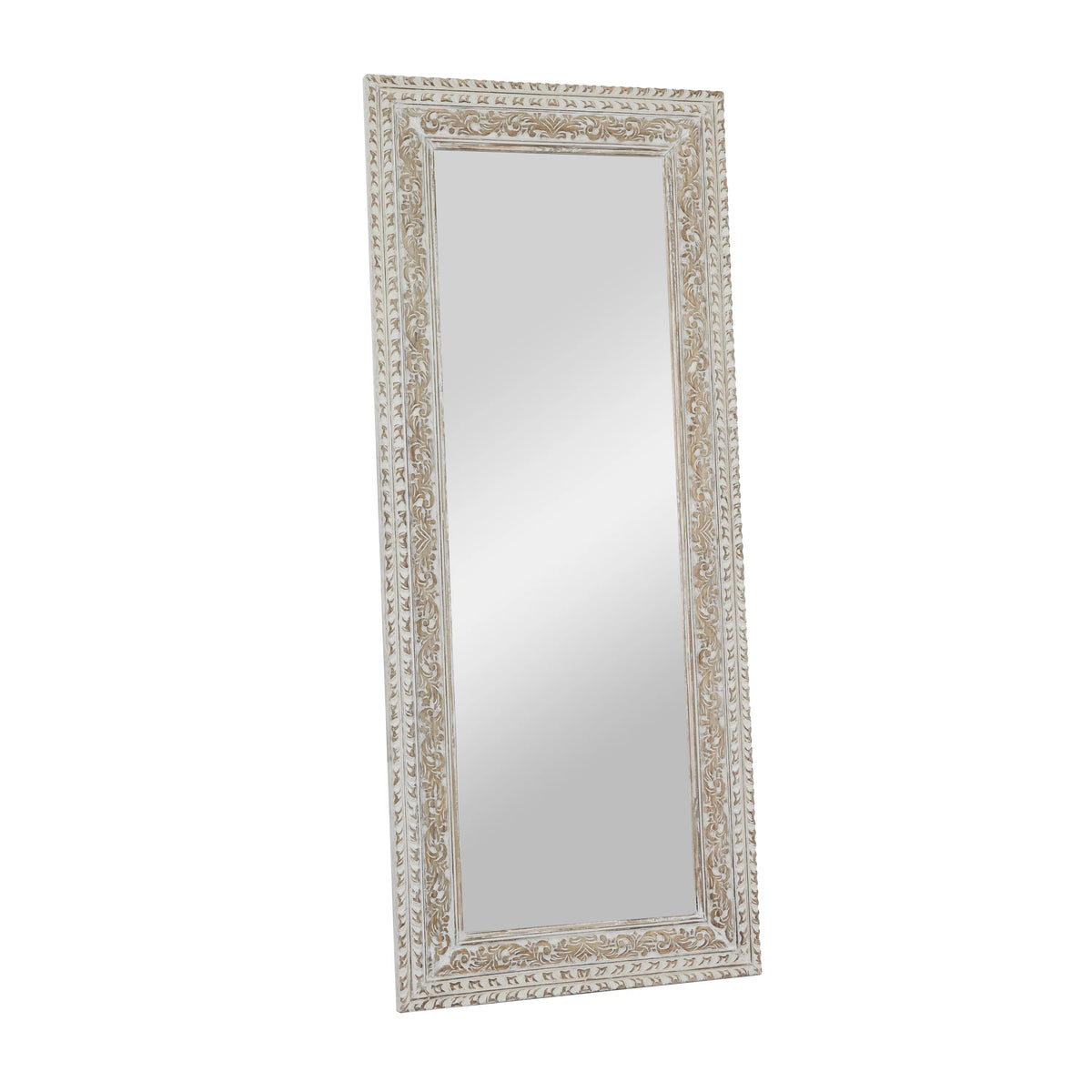 White Carved Floral Wall Mirror R845881