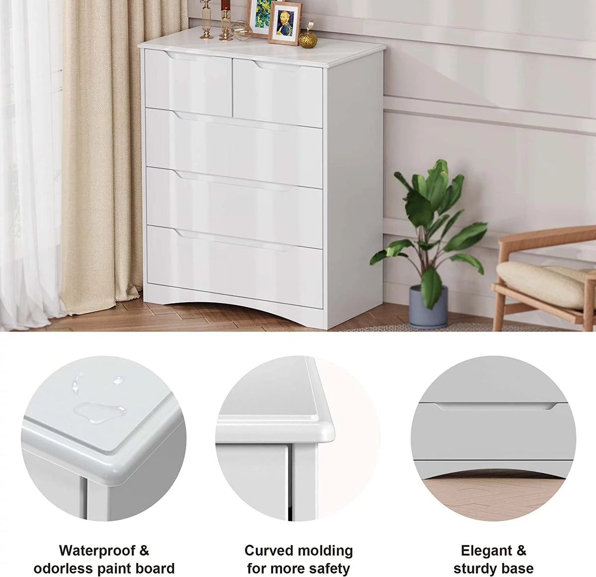 White 5 Drawer Wood Dresser T77652