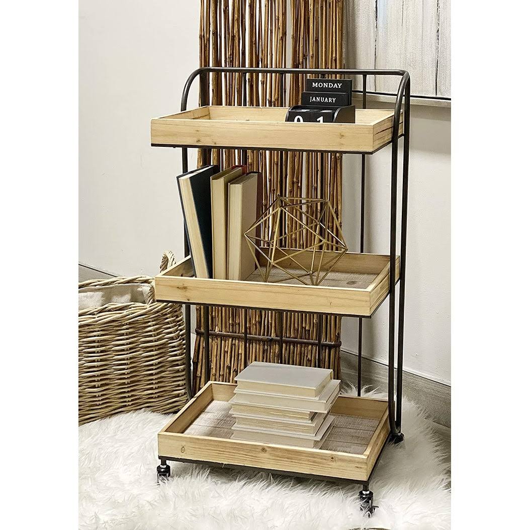Rustic Wood and Metal Storage Serving Cart Y715