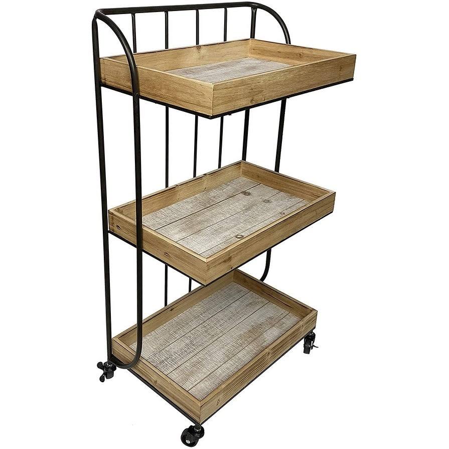 Rustic Wood and Metal Storage Serving Cart Y715