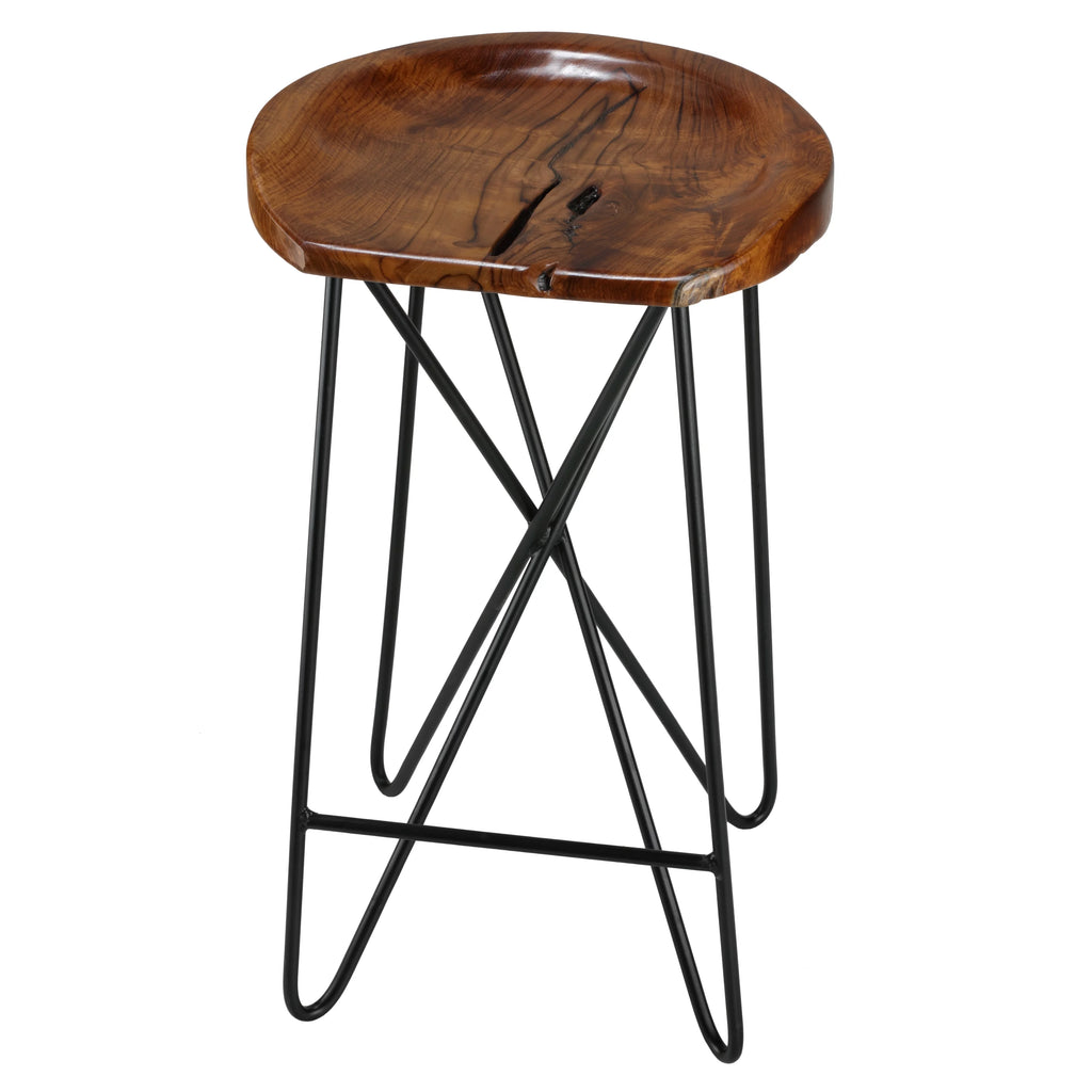 Teak Counter Stool with Black Metal Legs X710082