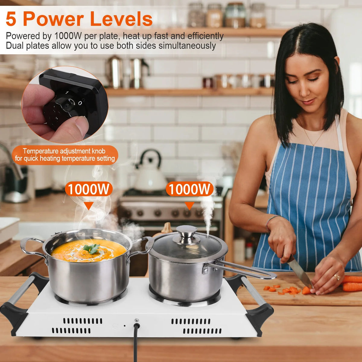 Portable Coil Heating Double/Single Burners Stove 2000W R274910