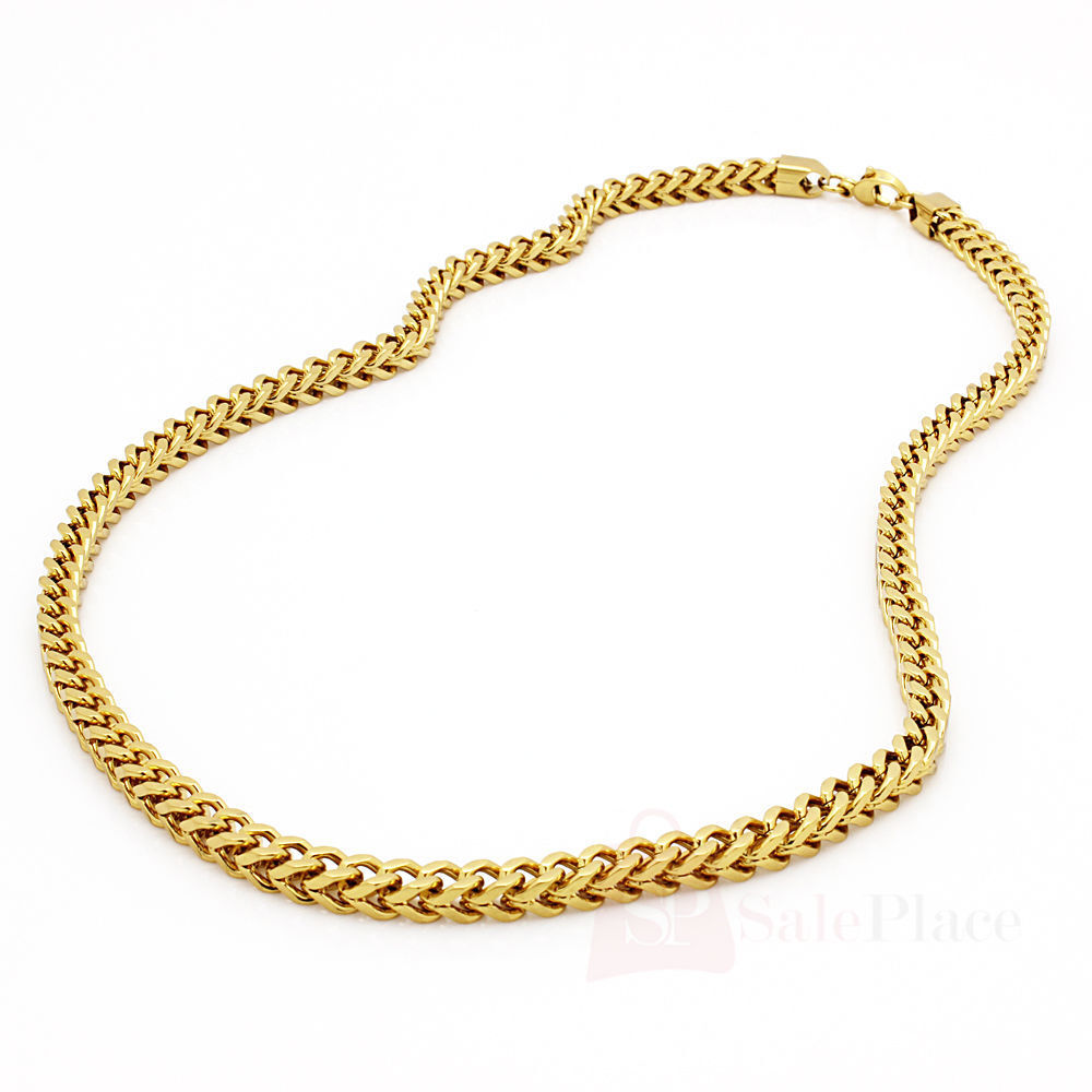 Gold Stainless Steel Franco Cuban Box Chain Necklace T488380