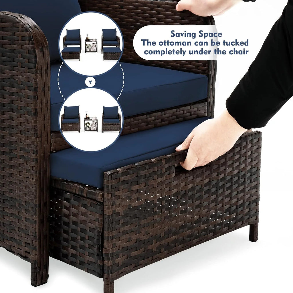 5 Piece Patio Conversation Rattan Chair Set with Storage Coffee Table R12296