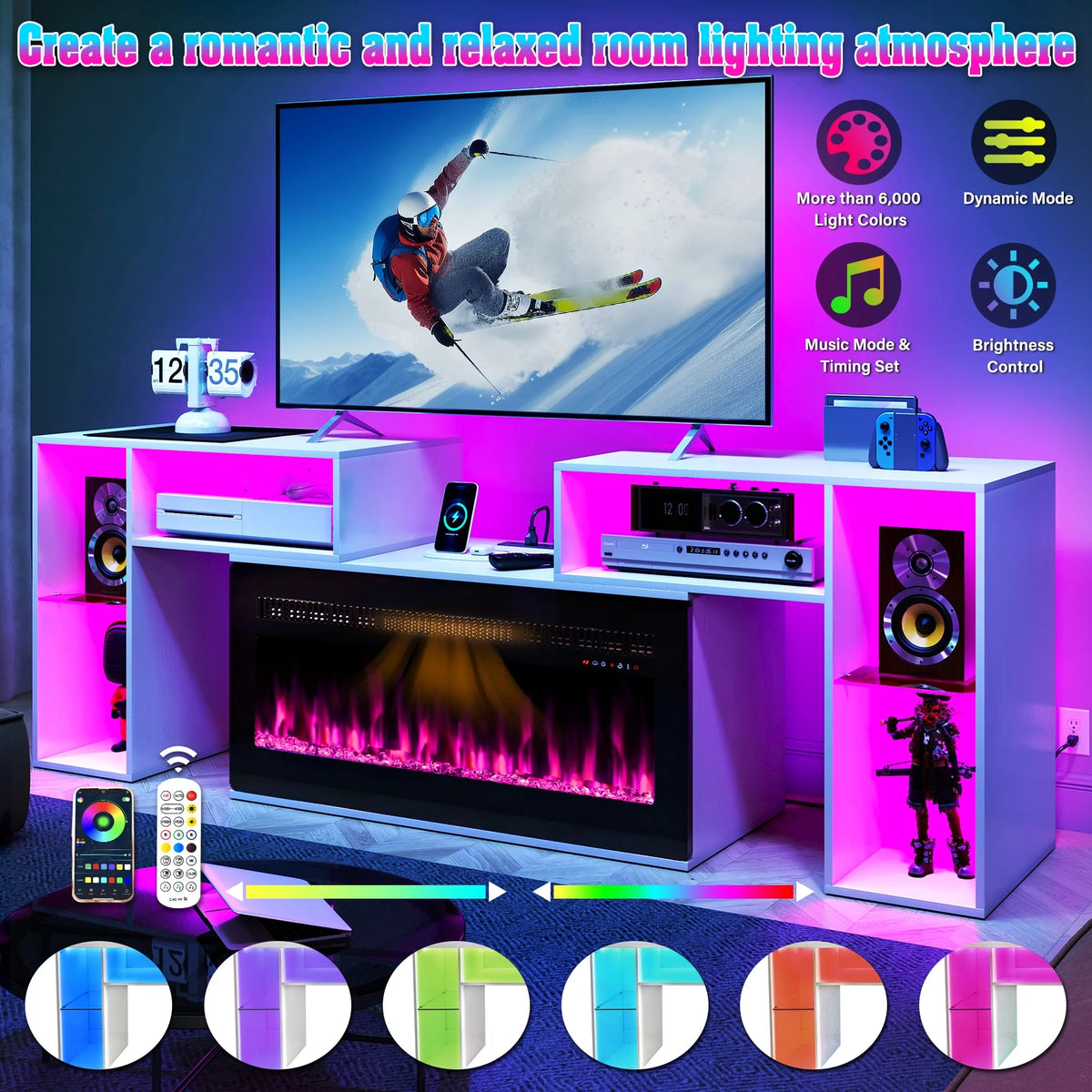 White Entertainment Center with Electric Fireplace and 42 Fireplace X489137