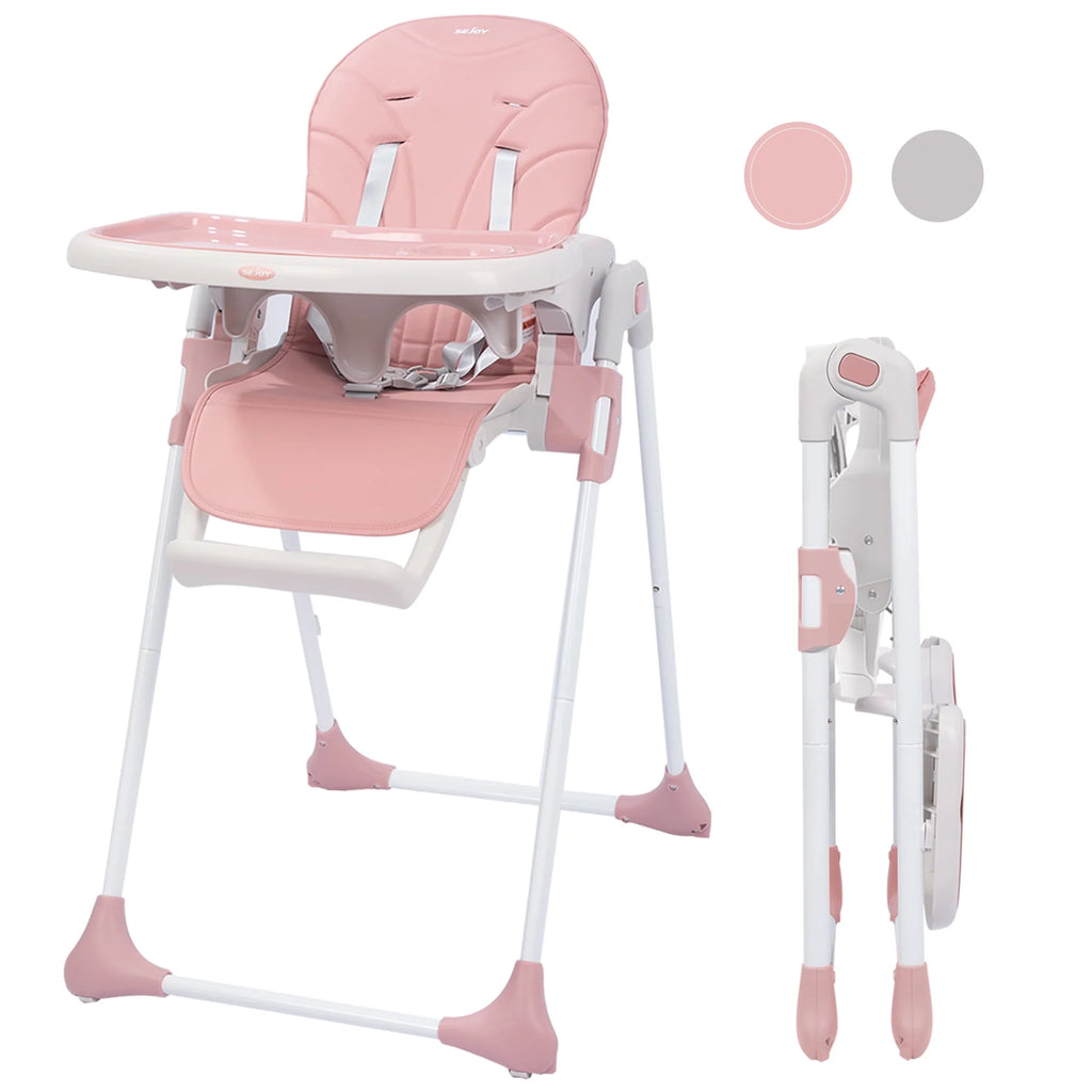 Portable Folding Highchair with Adjustable Height, Removable Tray, Gray I796809