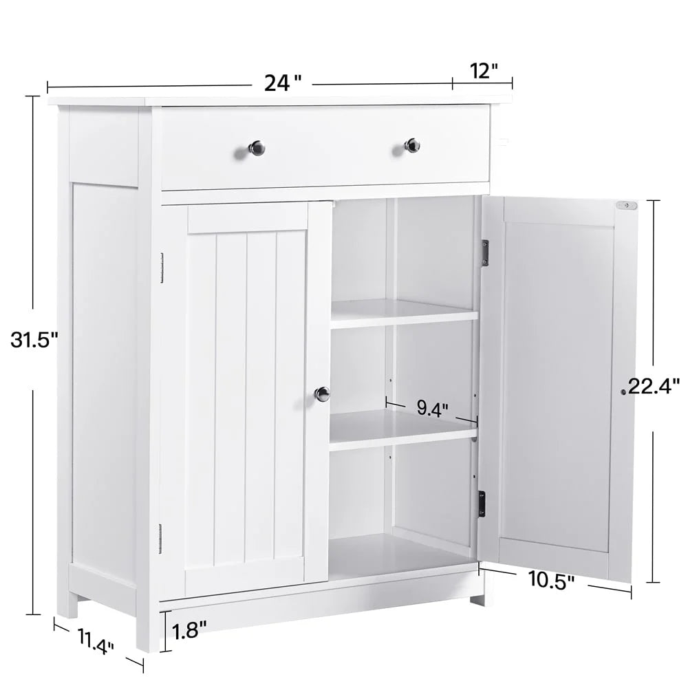 Free Standing Bathroom Cabinet with 1 Drawer 2 Doors White L38726
