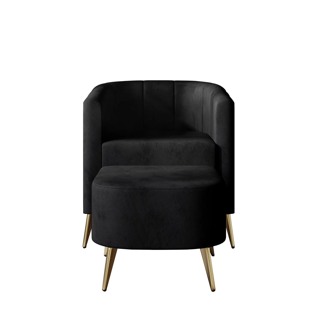 Black Velvet Upholstered Accent Chair with Stool G257659